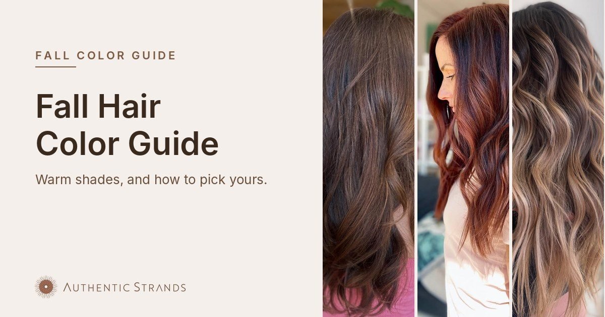 Three fall hair colors side by side: chocolate brown, auburn and caramel balayage